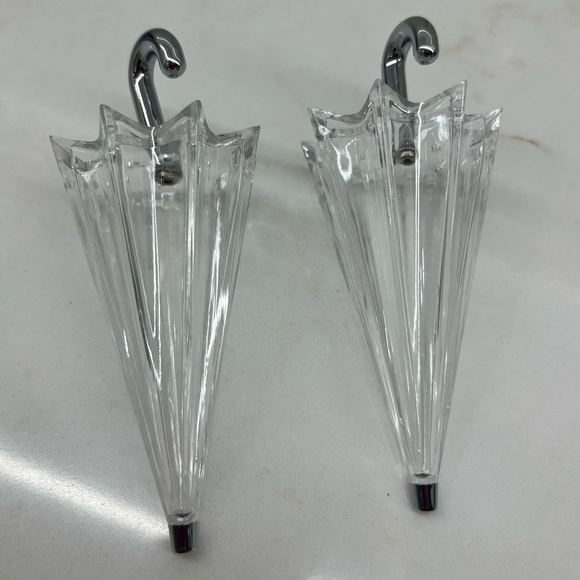 Rare Clear Vintage Umbrella Salt and Pepper Shaker Set Silver Handles - Picture 2 of 4